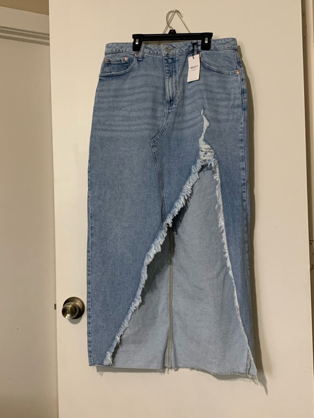 Forever 21 Light Blue Denim Maxi Skirt with Front Slit